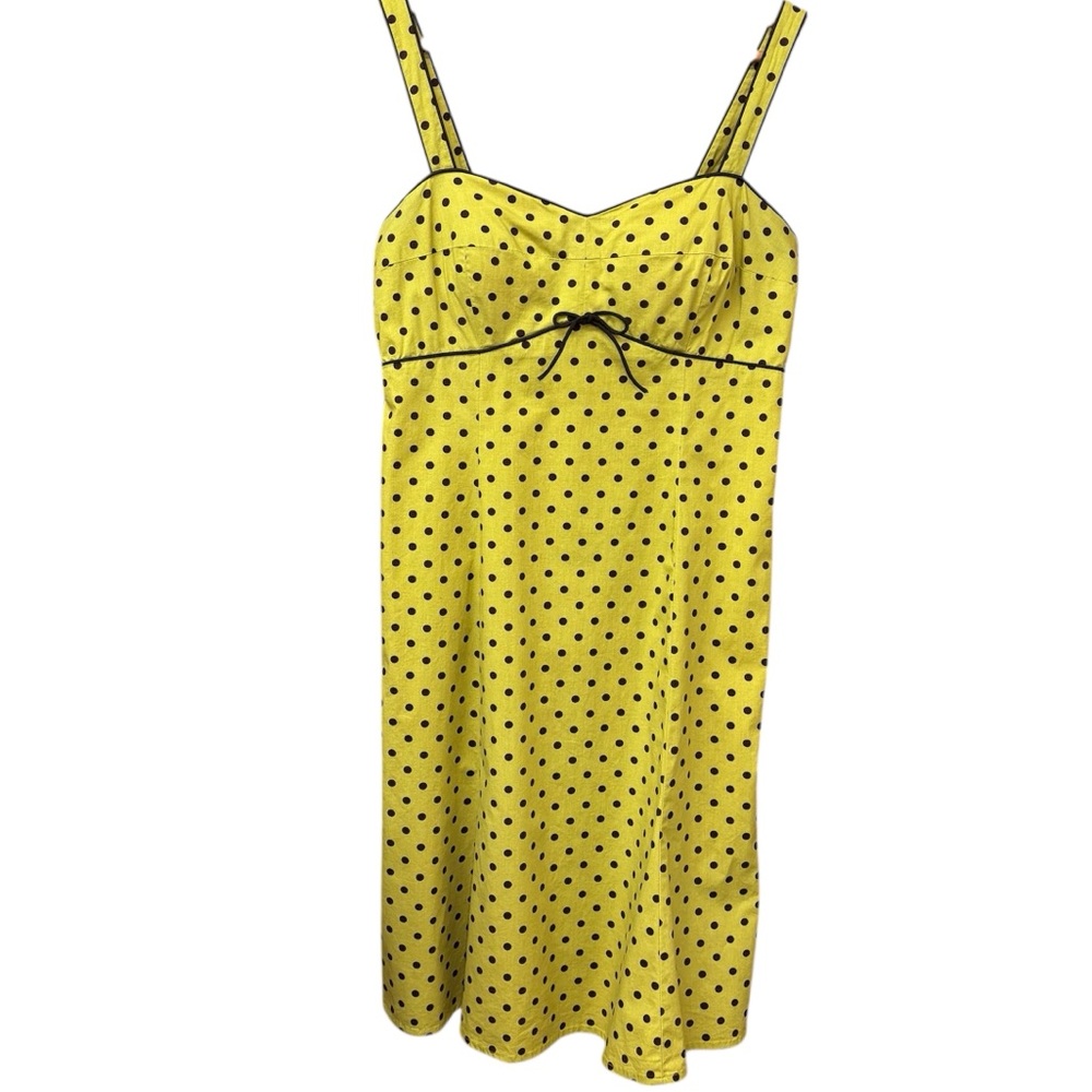 y2k retro lime green dress with brown polka dots, built in bra. size 8